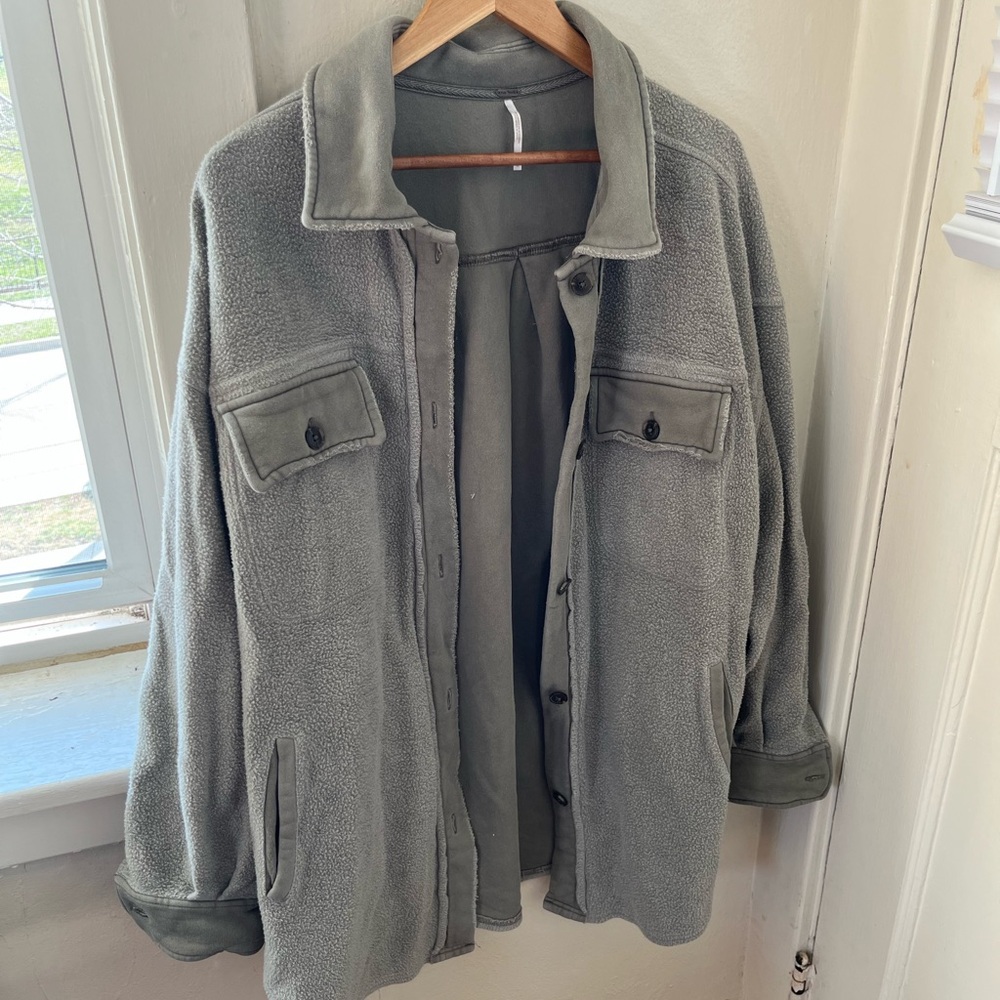 Free People Sage Green Teddy Jacket